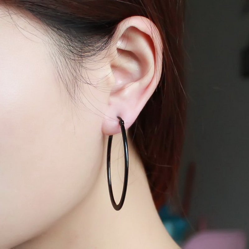 MengPa Oval Hoop Earrings for Women Stainless Steel Black Plated Lightweight Jewelry US1281B - Image 5